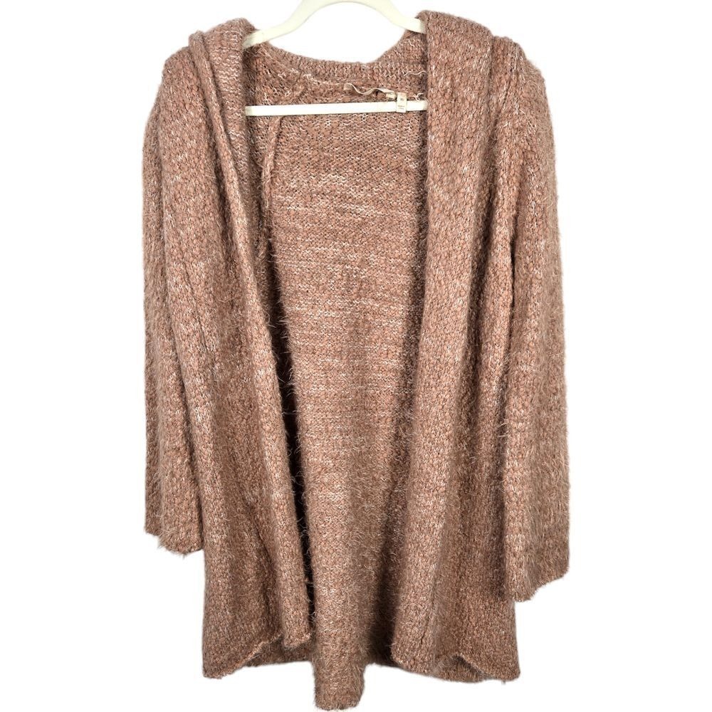 Soft Surroundings Women's‎ Cardigan Sweater XS Tan Long Open Front Textured Knit